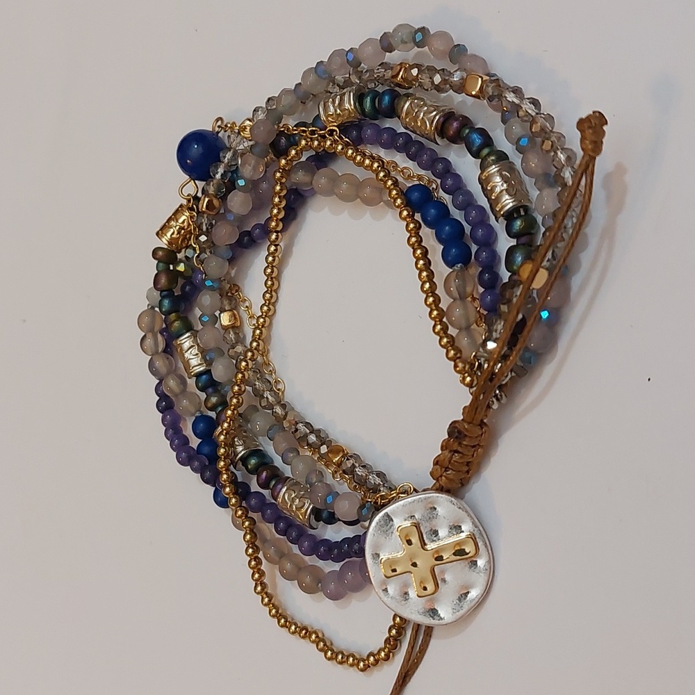 Demaco's Your Journey Indigo Adjustable Beaded Prayer Bracelet 7" - Picture 2 of 5